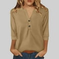 thumbnail image 2 of Summer Akafmk 3/4 Sleeve Shirts for Women,Summer Womens Button Up Tunic Tops,Fashion Top Tees Casual V-Neck Buttons Solid Loose T-Shirt Blouses Shirts, 2 of 5
