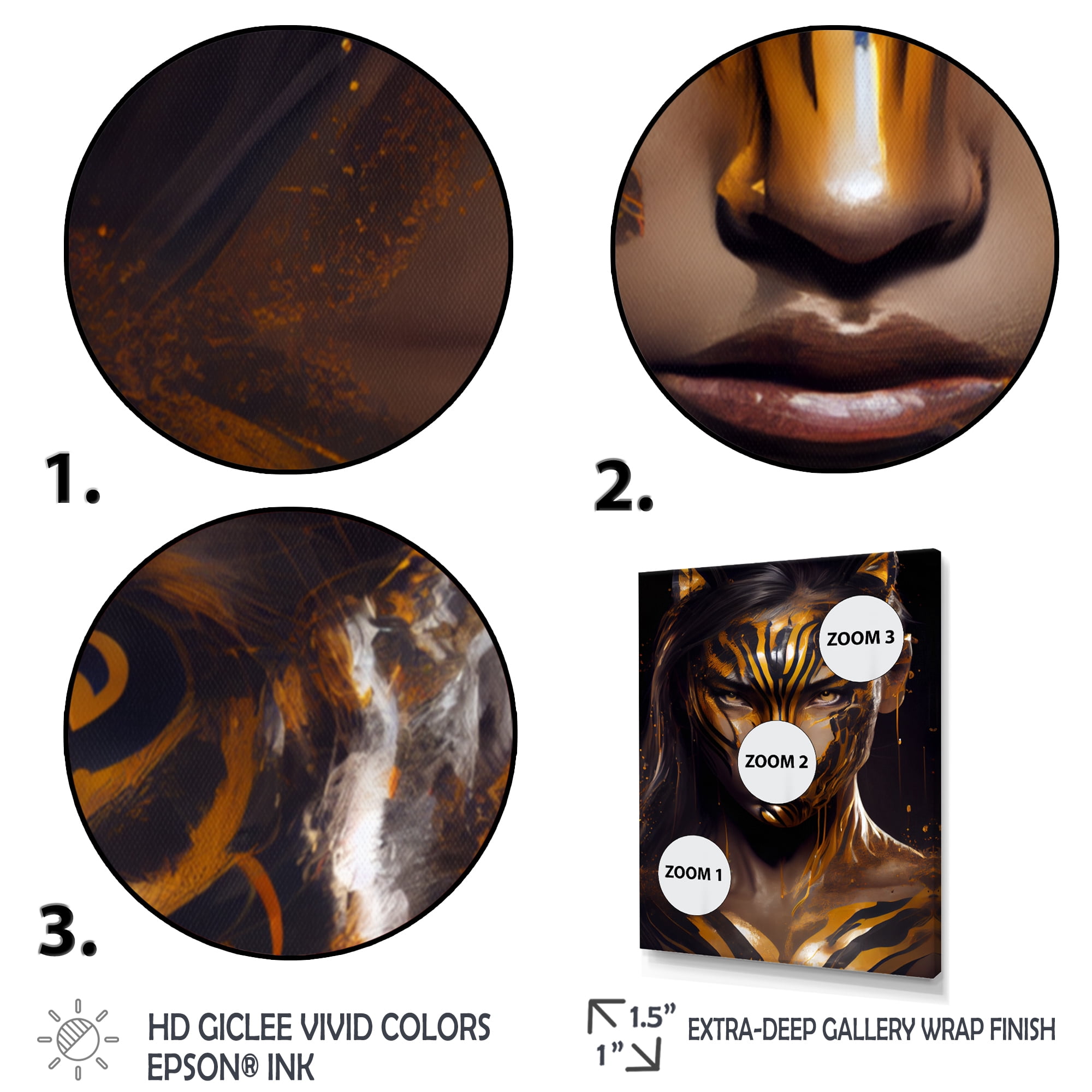 Designart Black And Gold Tiger Woman IV Canvas Wall Art