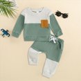 thumbnail image 2 of Xudanell Boy Baby Clothes Boys Winter Outfits Color-blocked Toddler Boy Outfits Long Sleeve Patchwork Sweatshirt Tops Pants 6 9 12 18 24 Months 2T 3T, 2 of 7