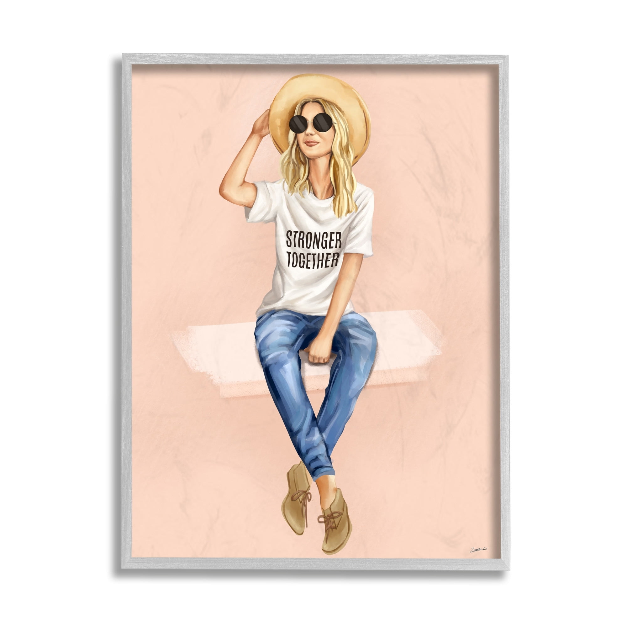 Stupell Industries Stronger Together Phrase Relaxed Fashion Female Beauty & Fashion Painting Black Framed Art Print Wall Art, 11 x 14