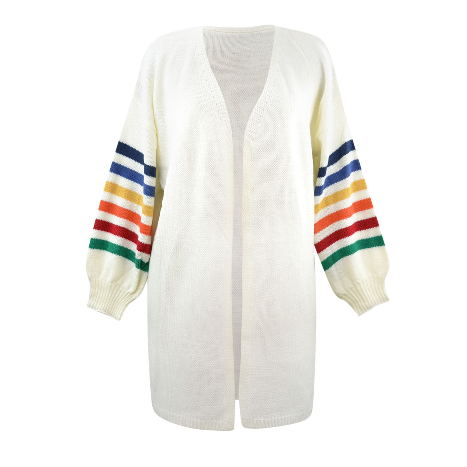 Skpblutn Women'S Cardigan Sweaters Winter Fall Casual Comfortable Tops Over Plus Size Warm Rainbow Stripe Print Open Front Fashion Outwear Neck Long Sleeve Knit Sweater Coats White Xl