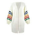 thumbnail image 4 of Women Overcoat Plus Size Warm Rainbow Stripe Print Long Sleeve Open Front Winter Fashion Cardigan Outwear Sweater Tops Wool Short Sweater Sweater Leopard Button down Cardigan Sweaters for Women Thick, 4 of 5