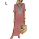 thumbnail image 1 of Qarigey Vestido de mujer Vestido bohemio con cuello en V Manga corta Vestido dividido Vestidos Rosado L, 1 of 4
