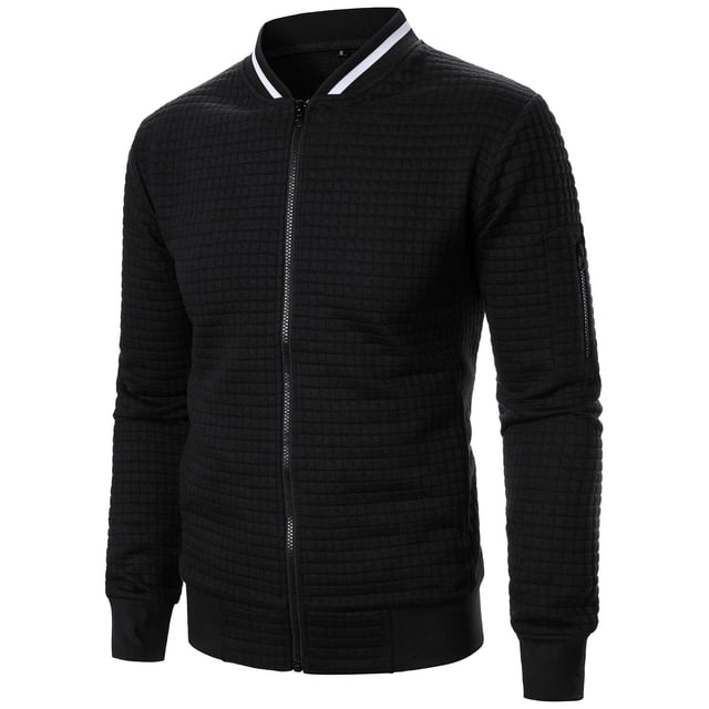 RXIRUCGD Man Solid Color Zipper Stand Collar Hoodie Coat, Black, Size: L