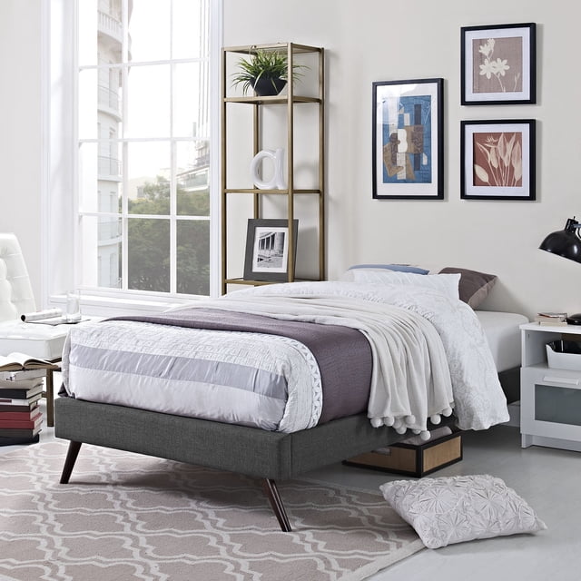 Pemberly Row Lit Plateforme Simple Rembourré en Tissu de Style Mi-Siècle, Gris