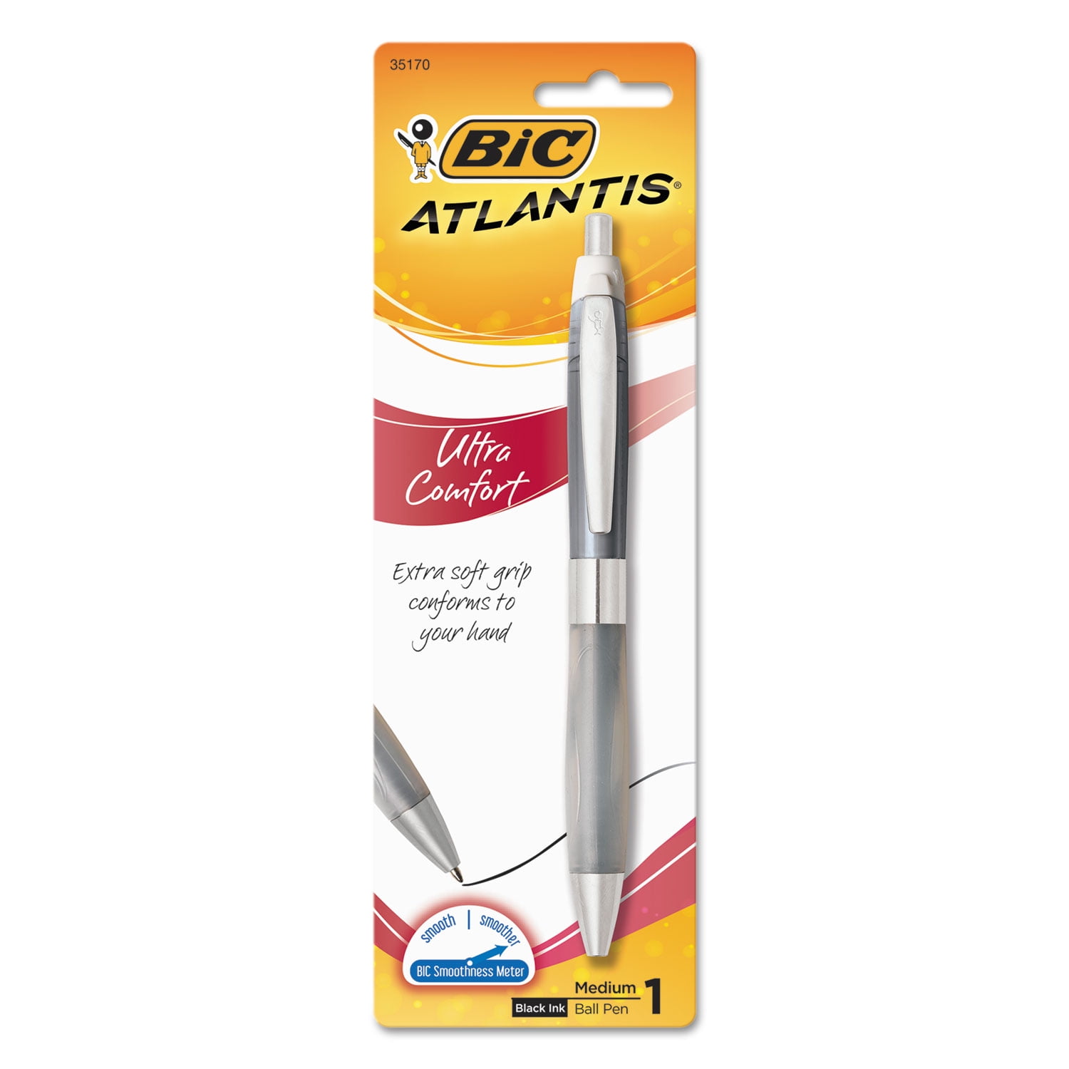 Medium Point Black Ink 6x BIC Atlantis Ultra Comfort Retractable Ball Pen 