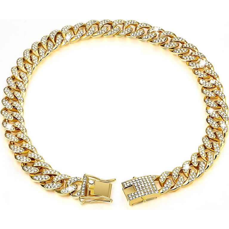 Dog Chain Diamond Cuban Collar Walking Metal Chain Collar with