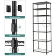 thumbnail image 3 of 7-Tier Metal Storage Shelves Wire Shelving Unit Garage Shelving Storage Rack Kitchen Living Room 8 Hooks Adjustable Shelves Total Max. Load 616 lb Black, 3 of 9