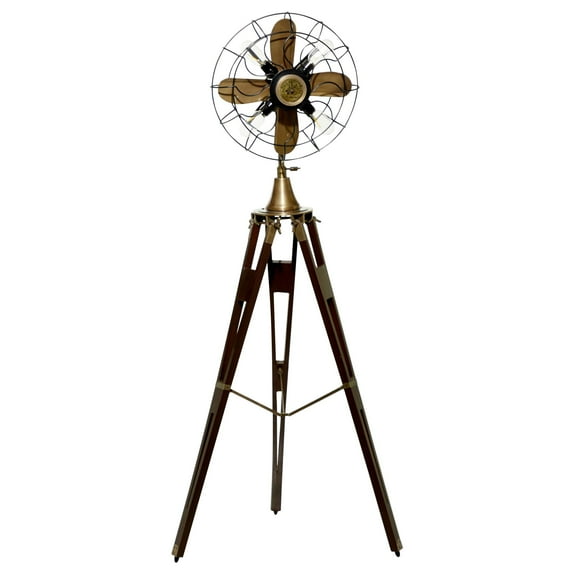 DecMode 63" 4 Light Vintage Fan Brown Floor Lamp with Black Metal Shade