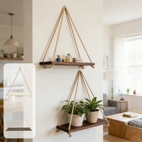 Rustic Wooden Hanging Shelf - Jute Rope Floating Wall Display Rack, Rural-Style Home Storage Organizer for Living Room/Bedroom/Bathroom/Kitchen, Decorative Swaying Shelf for Items, 18*6in, Brown