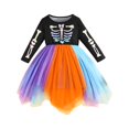 thumbnail image 4 of Ruyang Girls Halloween Dress Skeleton Print Long Sleeve Tulle Dress Crew Neck Irregular Hem Dress Up Outfit for Holiday Party, 4 of 5