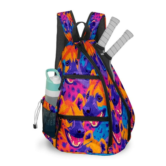 Pickleball Bag with Padded Back, Orange Hyenas Multi-Compartment Paddle Backpack, Lightweight Nylon Sports Bag for Men & Women