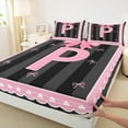 thumbnail image 3 of Manfei Monogrammed P Sheet Set Twin,Ribbon Bowknot Bedding Sets Twin Size,Pink Black Twin Sheet Sets,Microfiber Room Decorative,3-Piece, 3 of 7