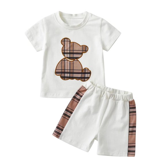 Newborn Infant Baby Boy Clothes Summer Animal Style Short Sleeve T-Shirt and Shorts Outfits Sets White 0-3 Months