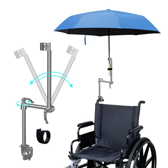 Umbrella Mount Holder for Bicycle, Stroller, Wheelchair, Adjustable Hands Free Umbrella Clamp Stand, Secure Umbrella Attachment for Bike, Bleacher, Chair