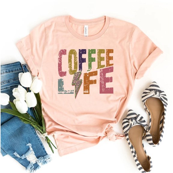 Coffee Life T-shirt Lover Shirt First Tee Drink Top Mom Gift Women's Shirts Addict Line T Funny For Women