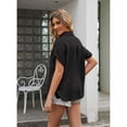 thumbnail image 3 of Camisa de cuello vuelto, blusa corta de algodón con botones y manga corta, apariencia llamativa, 3 of 5