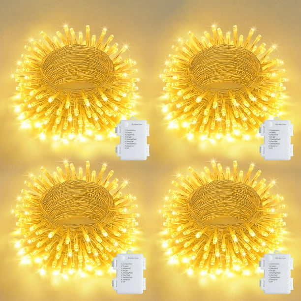 Cadena de luces JMEXSUSS, 4 x 5 m, 50 LED, batería blanca cálida, 8 modos