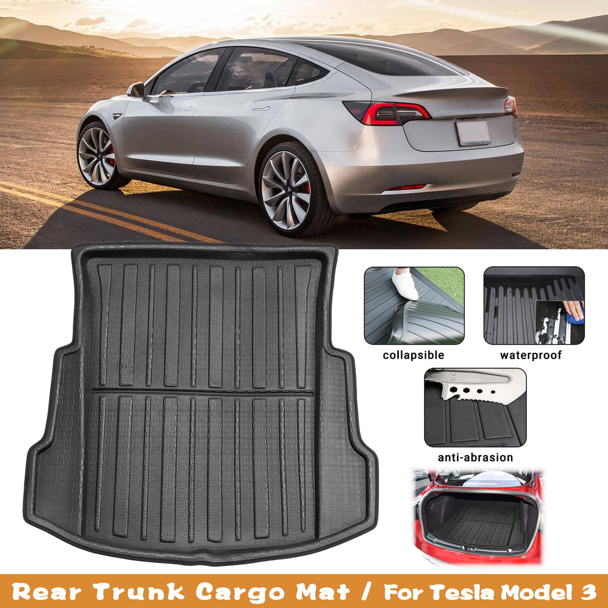 Black Rear Cargo Liner Boot Tray Trunk Floor Mat Cover Durable For