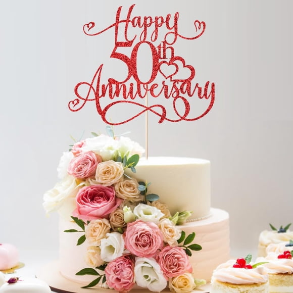 Topper para pastel Qertesl con brillo rojo para 50.º aniversario