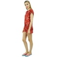 thumbnail image 3 of Bimba Womens Floral Satin Red Pj Set Buttondown Shirt Shorts Night Dress-4, 3 of 9