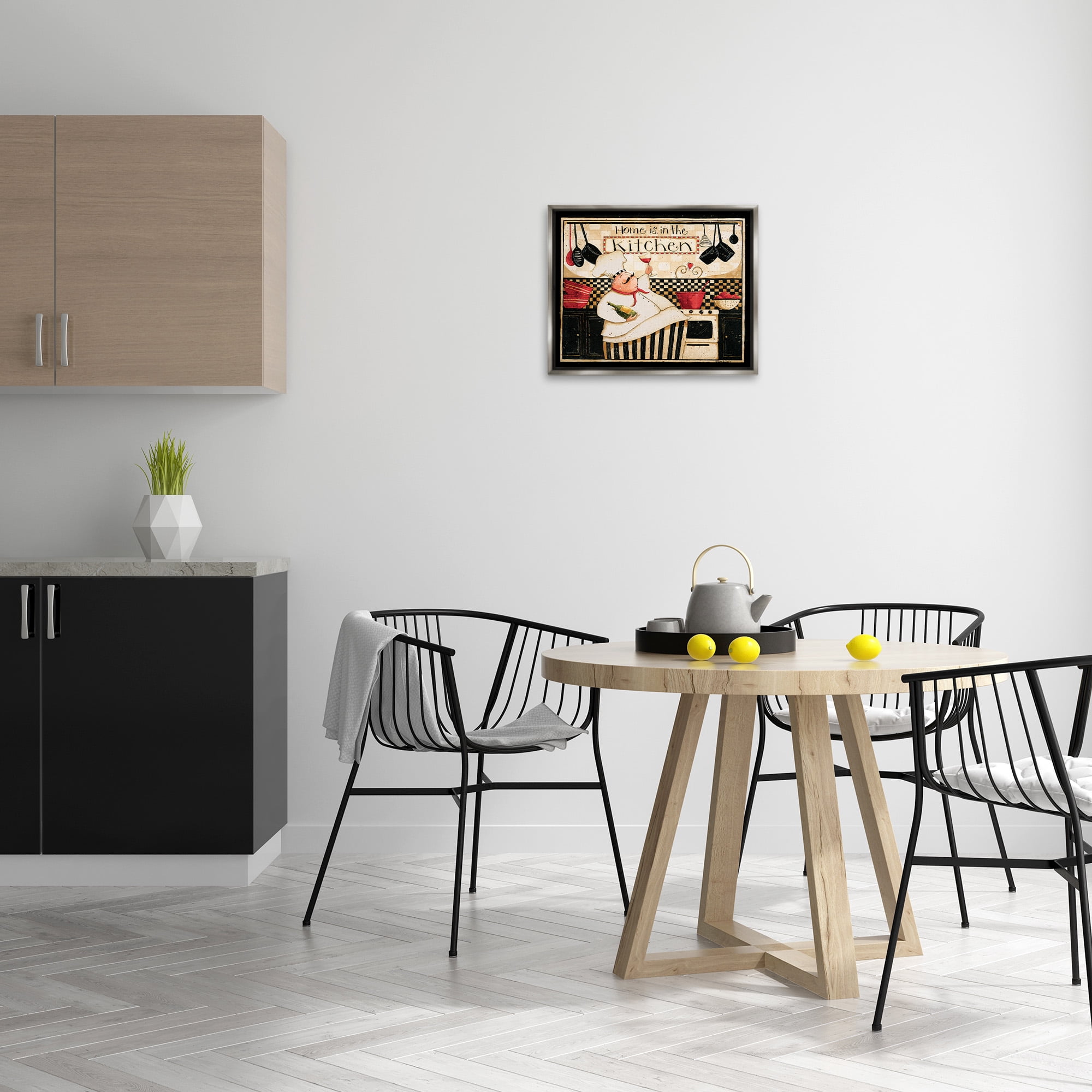 Stupell Industries Happy Chef Kitchen Phrase Food & Beverage Painting Gray Floater Framed Canvas Art Print Wall Art, 21 x 17