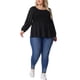thumbnail image 2 of Blusa de Chiffon para Mujer Agnes Orinda Talla Grande con Cuello Redondo, Manga Larga y Peplum, 1X Negra, 2 of 6