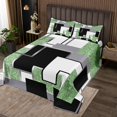 thumbnail image 2 of YST Lime Green Black Grey Quilt Set Queen Abstract Geometric Checkered Bedspread Set Square Sequins Coverlet Set For Kids Adults,Geometry Grid Bed Set For All Season Room Decor, 2 of 5