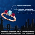 thumbnail image 2 of Gem Stone King 18K Rose Gold Plated Silver Swiss Blue Topaz and Red Created Ruby Engagement Ring for Women | 2.20 Cttw | Round 6MM | Gemstone November Birthstone | Size 8, 2 of 6