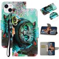thumbnail image 1 of SaniMore for iPhone 14 6.1" 2022 Wallet Case, Color Painting Pattern with Kickstand Card Slots Detachable Wrist Strap Grils Women PU Leather Case Magnetic Clasp for iPhone 14, Green Eyes, 1 of 8