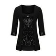 thumbnail image 4 of fartey 3/4 Sleeve Shirts for Women Trendy Sequin Square Neck Tshirt Glitter Evening Party Shirts Loose Casual Blouse Clubwear, 4 of 6