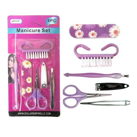 - 6Pc Manicure Set Pedicure Nail Care Clipper File Cuticle Cleaner Brush Grooming