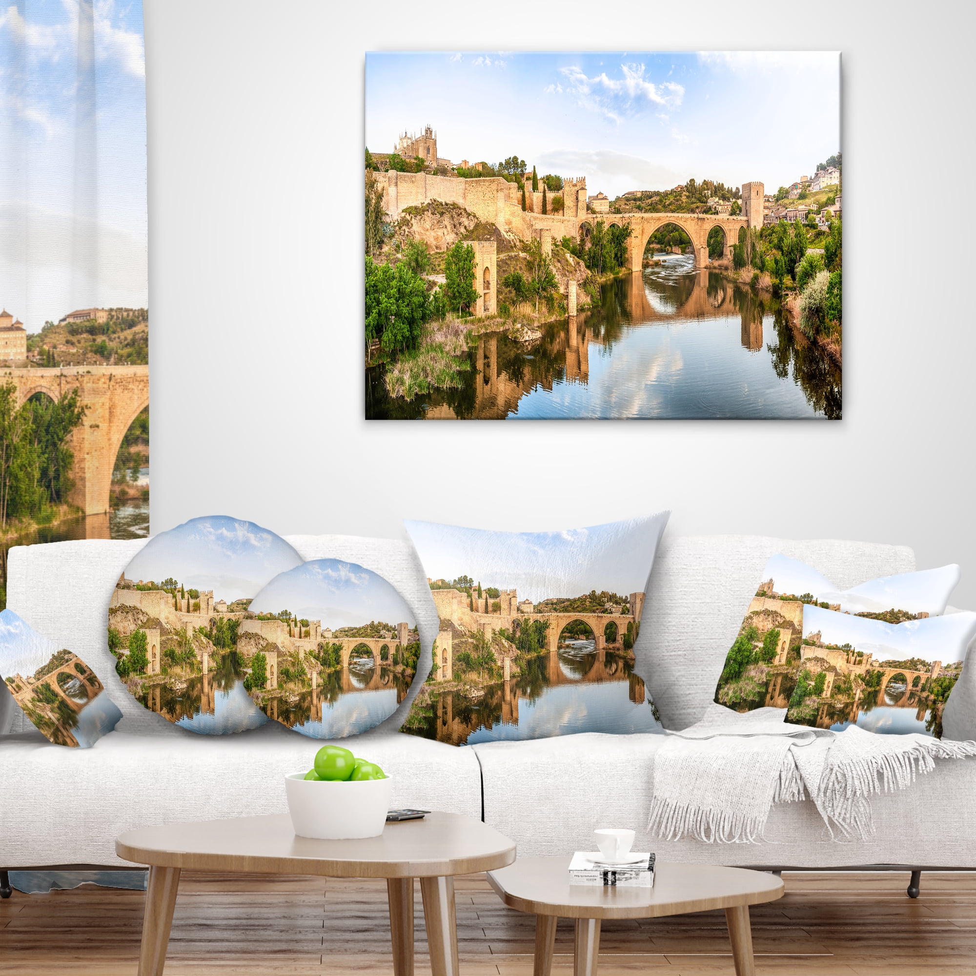 Designart Toledo Bridge in Spain Landscape - Photography Throw Pillow - 12x20