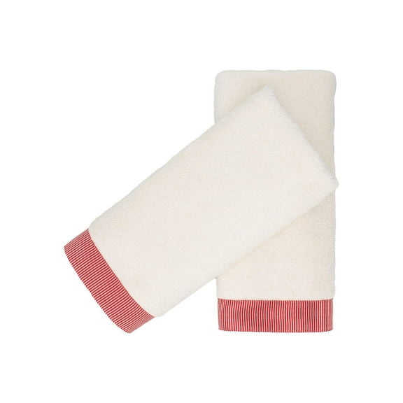 Ivory Guest Towels With Red Stripes, Set of 2