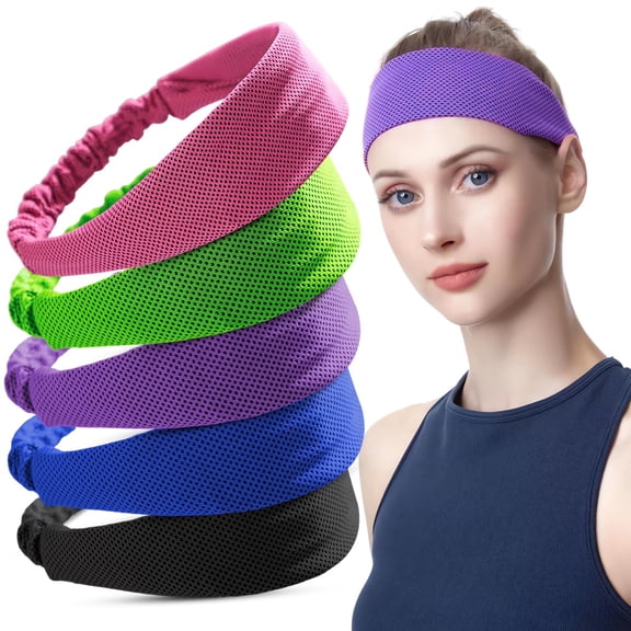 MODANU 5Pcs Cooling Headbands, Stretchy Cooling Sweatbands for Women and Men, Moisture-Wicking Sports Headbands for Workout, Yoga, Running, Biking (Multicolor)