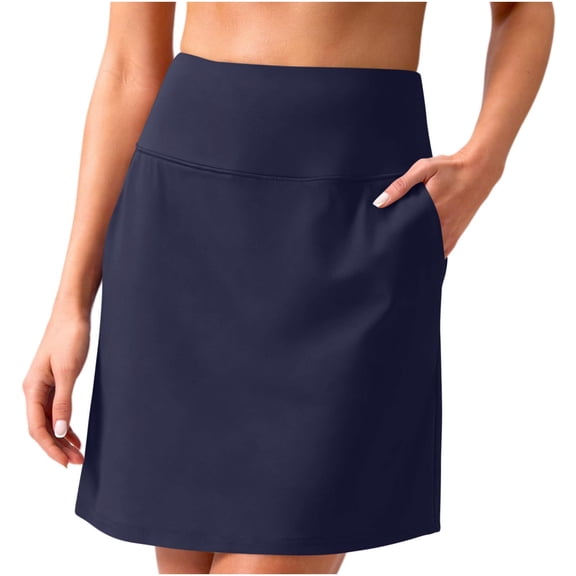 Wovilon Women's Skorts, High Waisted Casual Summer Skirts with Pockets, Solid Color Elastic Waist A-Line Mini Skort, Stretch Golf Tennis Activewear Skirt for Women, Regular & Plus Size