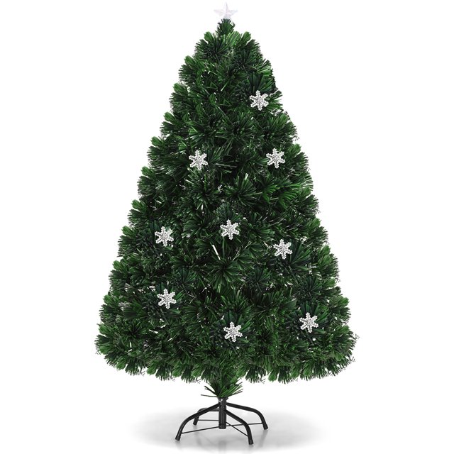 Patiojoy 6' Artificial Christmas Tree Pre-Lit Multi-Color Fiber Optic w/ Snowflake