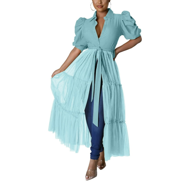 Ruffles Asymmetric Hem Casual Light Blue Short Sleeve Top Ruffles Asymmetric Hem Casual Light Blue Short Sleeve Top