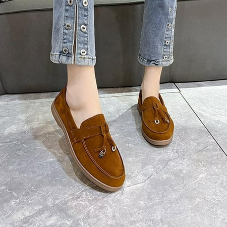 Hinvhai Loafers for Women Clearance Fashion Casual Women s Comfortable Lightweight Loafers Non Slip Dressy office Work Flat Shoes Brown 9(42)
