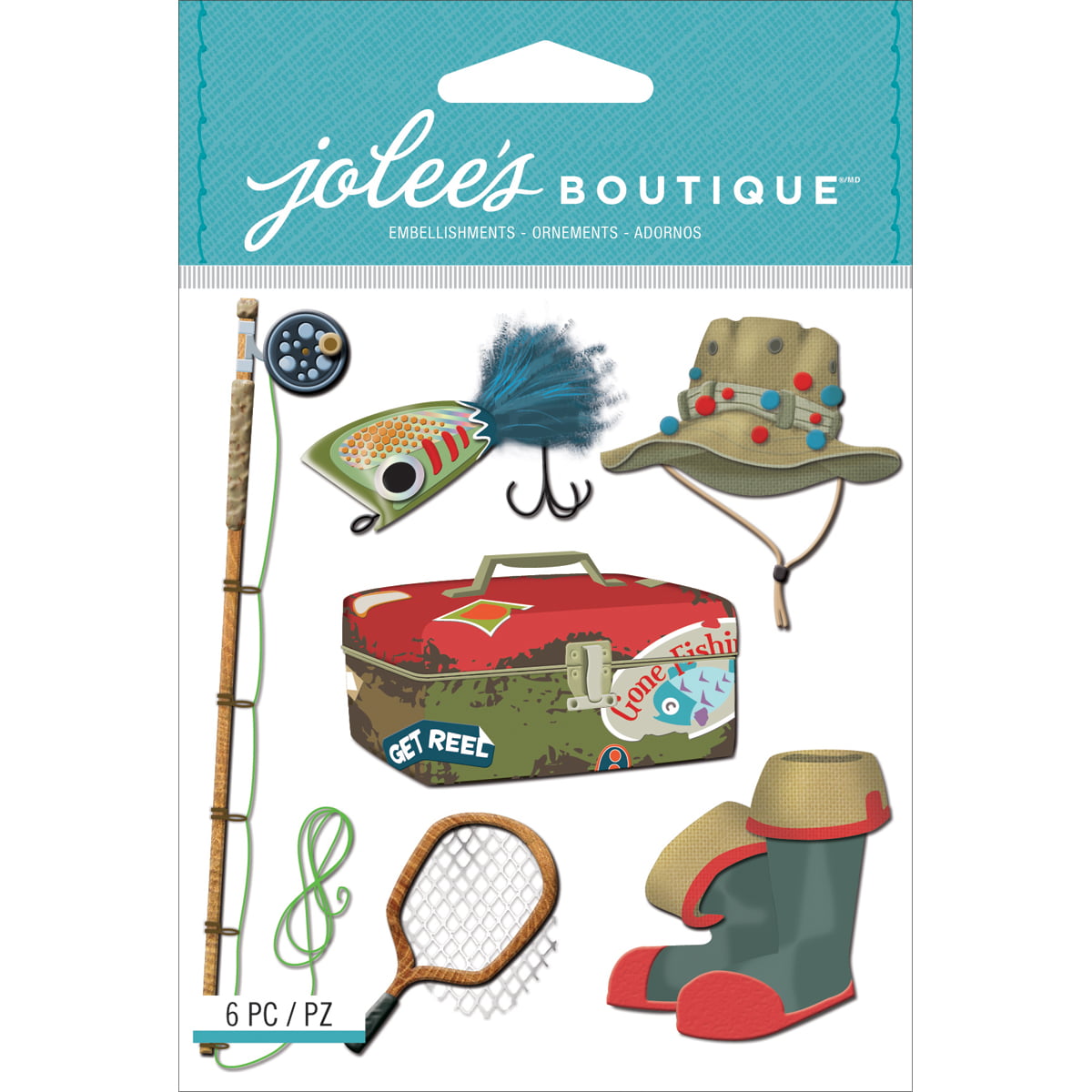 Jolee's Boutique Fishing Stickers, 6 Piece