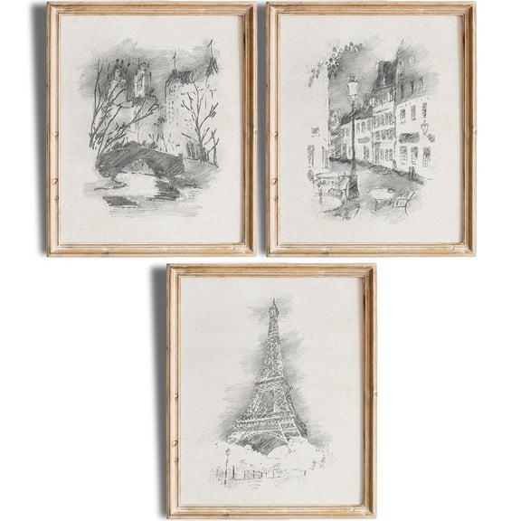 UNFFRAMED Paris Sketches Art Posters Set, Bedroom Wall Deco Set 3 Prints 8x12