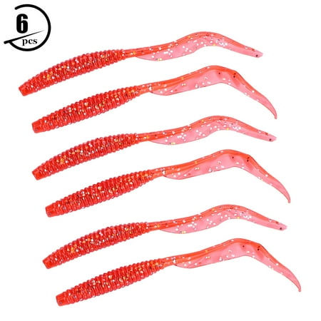 6PCS 11cm Soft Plastic Artificial Fish Lures Grub Worm Baits Fish Tackle Accessory(Red)