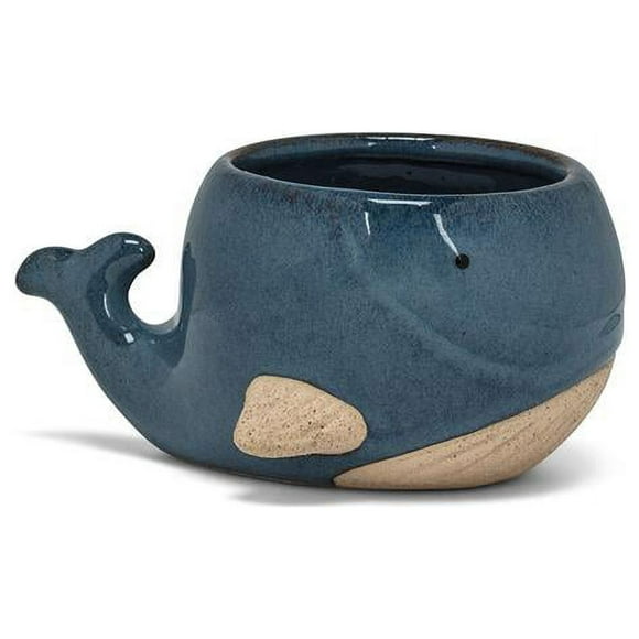Abbott Collection AB-27-CRITTER-874-SM 2 in. Stoneware Whale Planter, Blue - Small