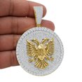 thumbnail image 2 of Men's Big 3'' Albanian Eagle Double Headed Flying Bird Pendent Charm Medallion Over Yellow Gold/White CZ, 2 of 5