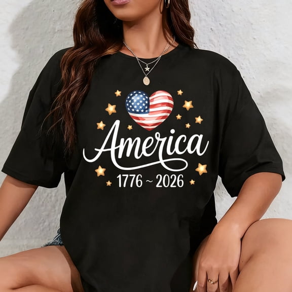 100% Cotton Pretty Flag Heart 1776 2026 July 4th 250th Birthday T-Shirt