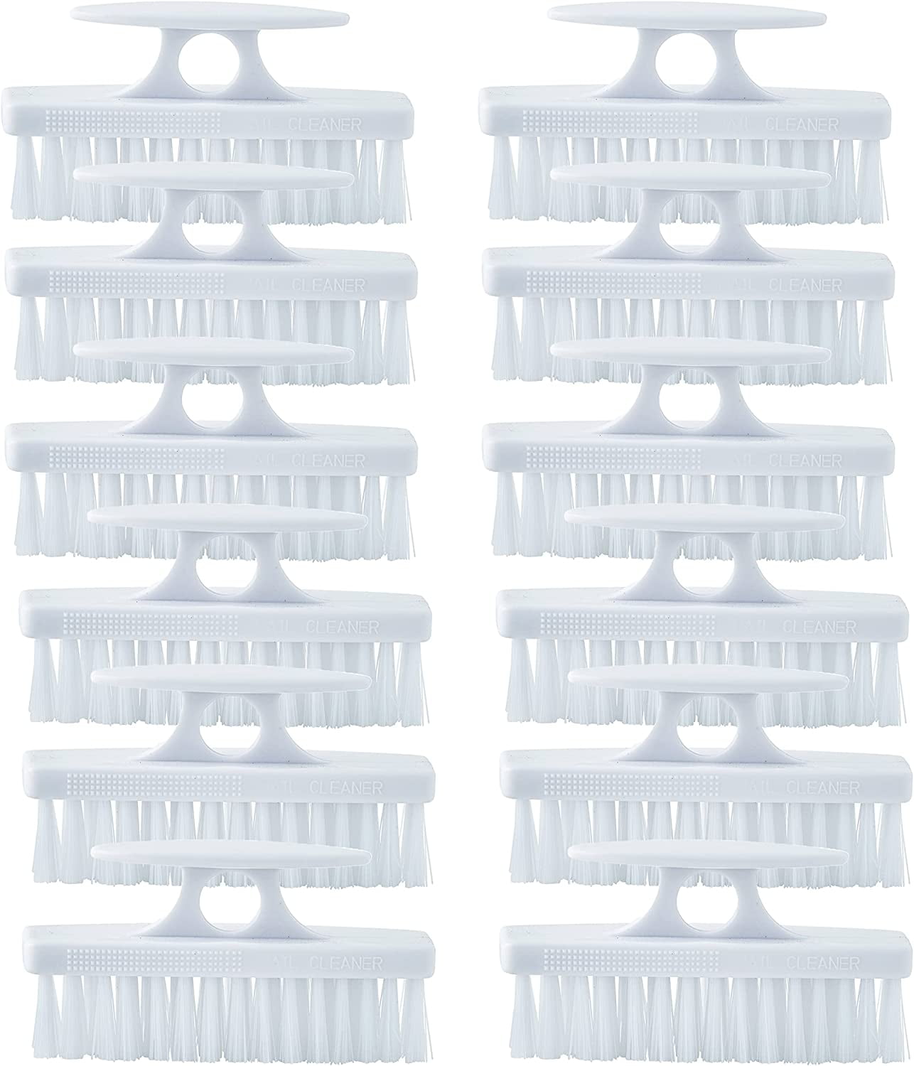 Superio White Nail Brush Cleaner with Handle, 12 Pack Durable Brush