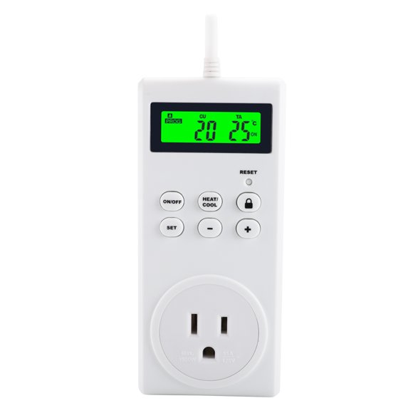 Amdohai Plug-In Programmable Thermostat Wireless Thermostat Outlet LCD Display Temperature Controller for Room Coolers and Heaters