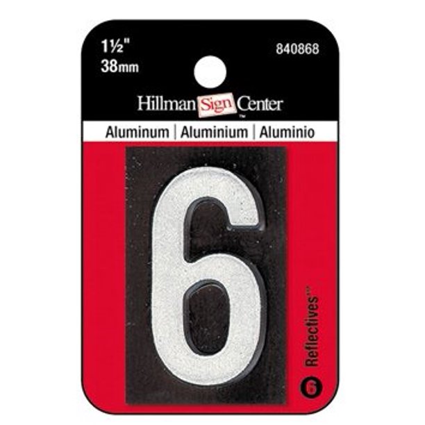 hillman 11/2 inch reflective black aluminum mailbox number 6