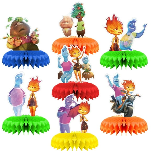 7Pcs Elemental Theme 3D Double Side Honeycomb Centerpieces Table Toppers,Cartoon Birthday Party Decorations Supplies for kids.