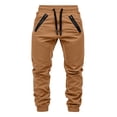 thumbnail image 4 of Njagoc3 Plus Size Pants for Men | Drawstring Cuffed Joggers with Zippered Side Pockets & Seam Detail | Relaxed Loose Fit for Fall Daily Wear & Outdoor Activities，Khaki，L, 4 of 6